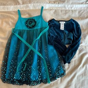 Bonnie Jean - Teal Satin/Tulle Dress and Velvet Bolero. Size 5.
